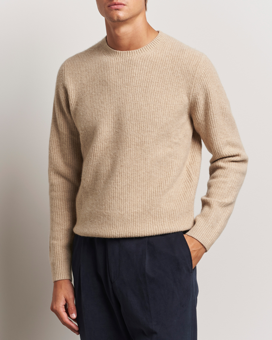Men | Sweaters & Knitwear | Stenströms | Knitted Ribbed Yak/Merino Sweater Beige