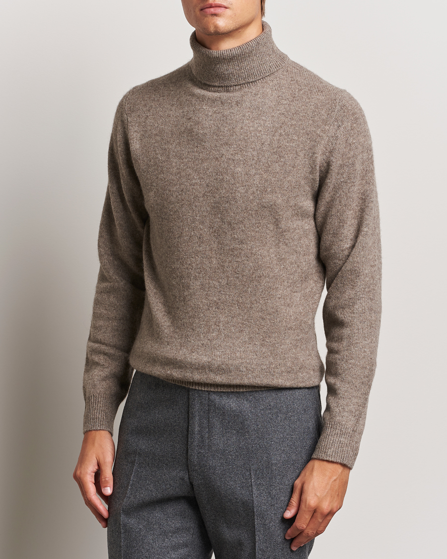 Men | Sweaters & Knitwear | Stenströms | Knitted Yak/Merino Rollneck Brown