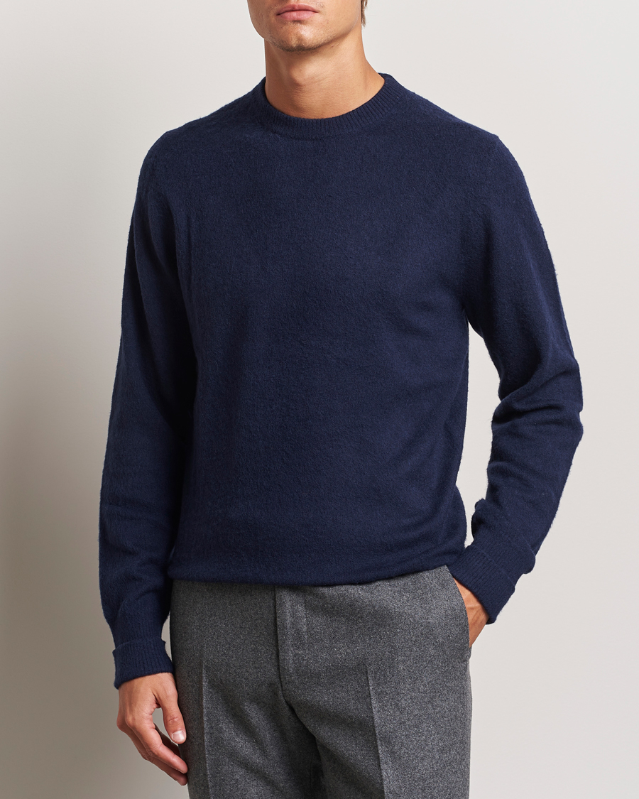 Men | Sweaters & Knitwear | Stenströms | Brushed Merino Crew Neck Navy