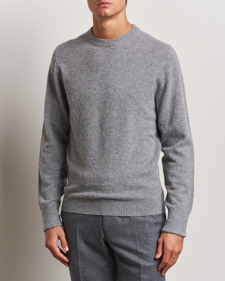 Men | Sweaters & Knitwear | Stenströms | Brushed Merino Crew Neck Grey