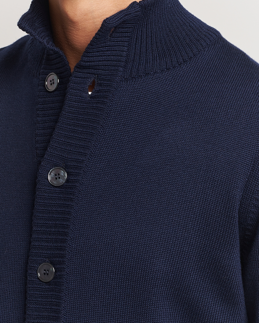 Men | Sweaters & Knitwear | Stenströms | Chunky Knitted Merino Cardigan Navy