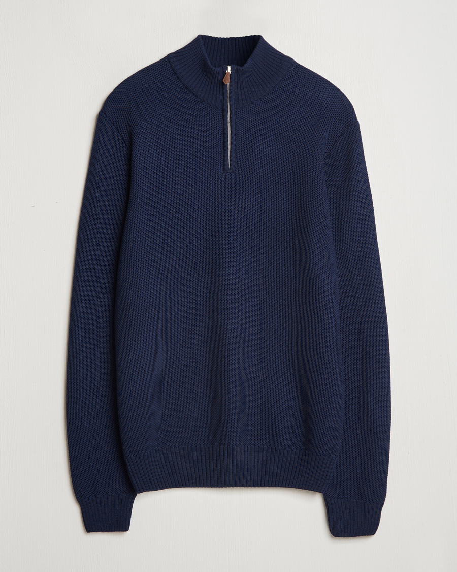 Men | Sweaters & Knitwear | Stenströms | Chunky Merino Knitted Half Zip Navy