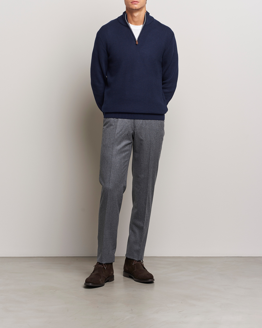 Men | Sweaters & Knitwear | Stenströms | Chunky Merino Knitted Half Zip Navy