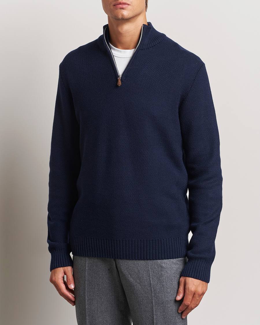 Men | Sweaters & Knitwear | Stenströms | Chunky Merino Knitted Half Zip Navy