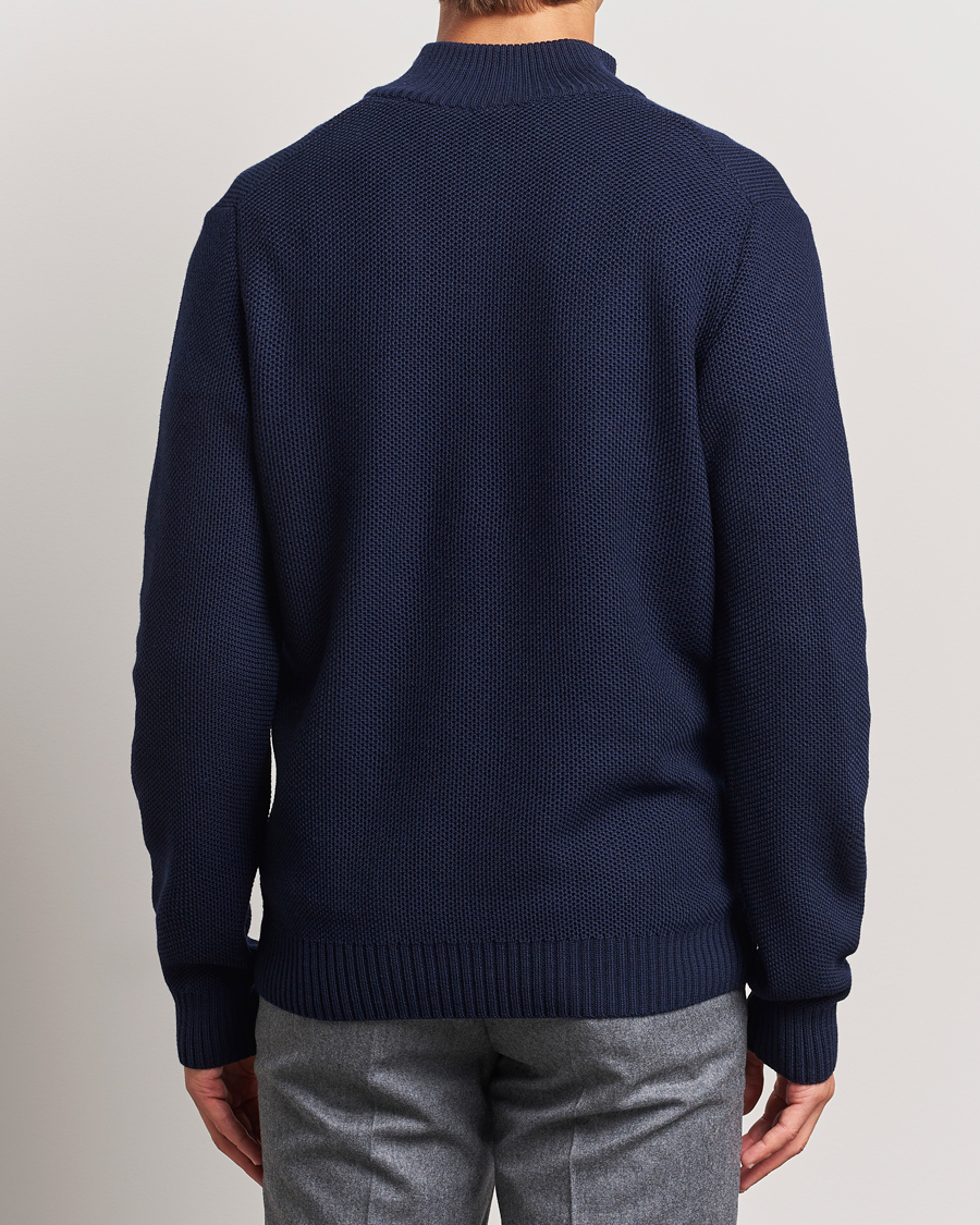 Men | Sweaters & Knitwear | Stenströms | Chunky Merino Knitted Half Zip Navy