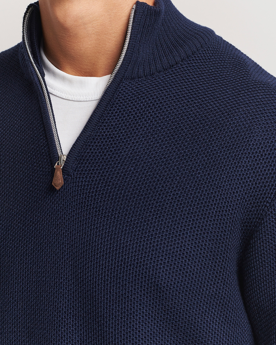 Men | Sweaters & Knitwear | Stenströms | Chunky Merino Knitted Half Zip Navy