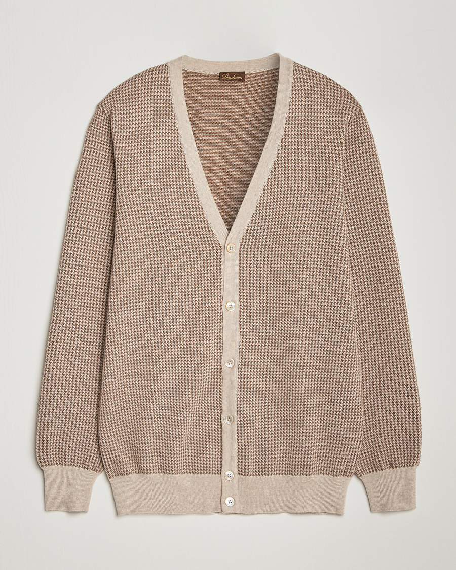 Men | Sweaters & Knitwear | Stenströms | Pepita Merino Wool Cardigan Brown