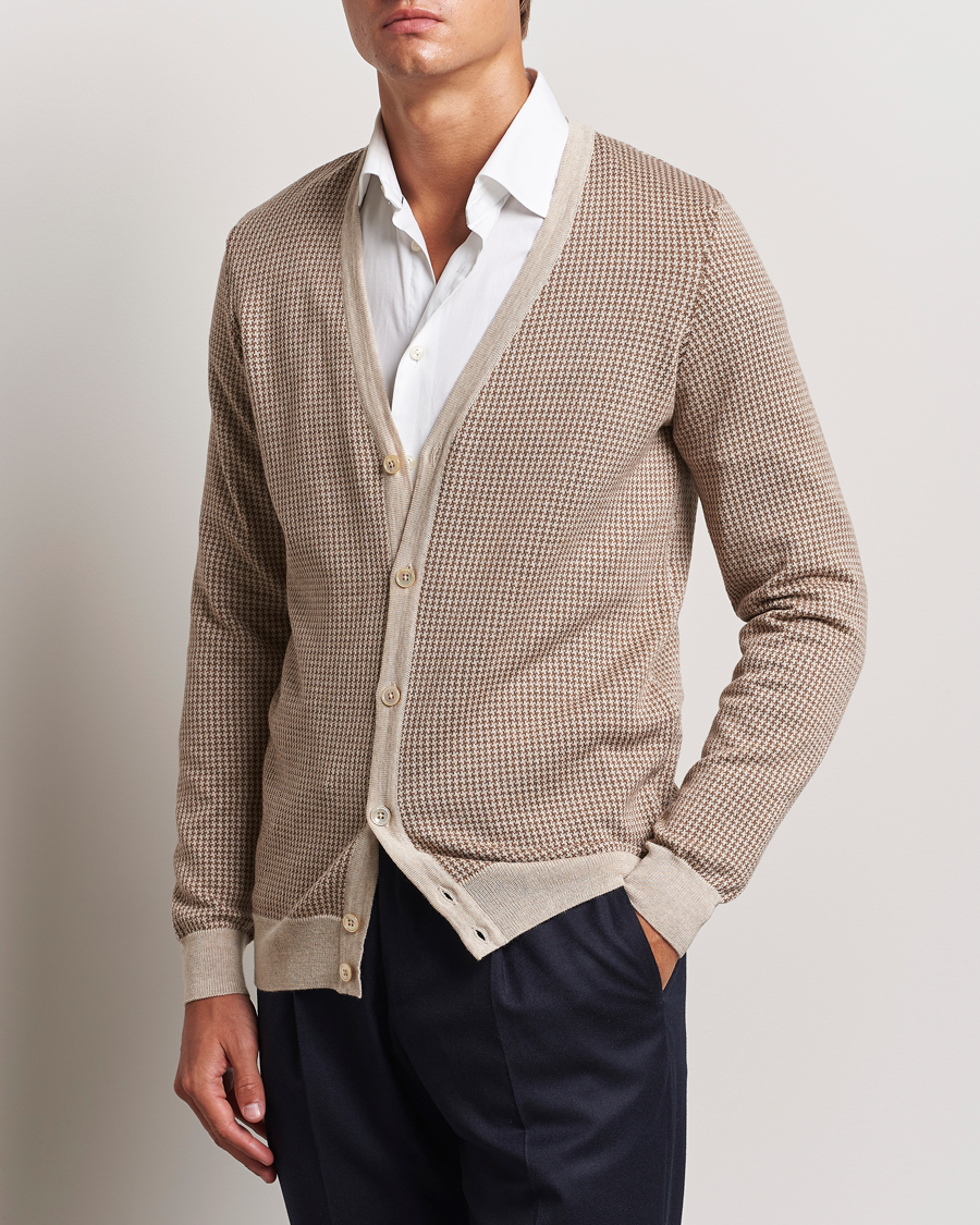 Men | Sweaters & Knitwear | Stenströms | Pepita Merino Wool Cardigan Brown