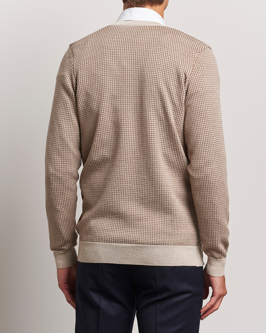 Men | Sweaters & Knitwear | Stenströms | Pepita Merino Wool Cardigan Brown