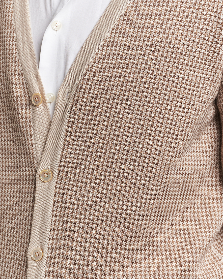 Men | Sweaters & Knitwear | Stenströms | Pepita Merino Wool Cardigan Brown