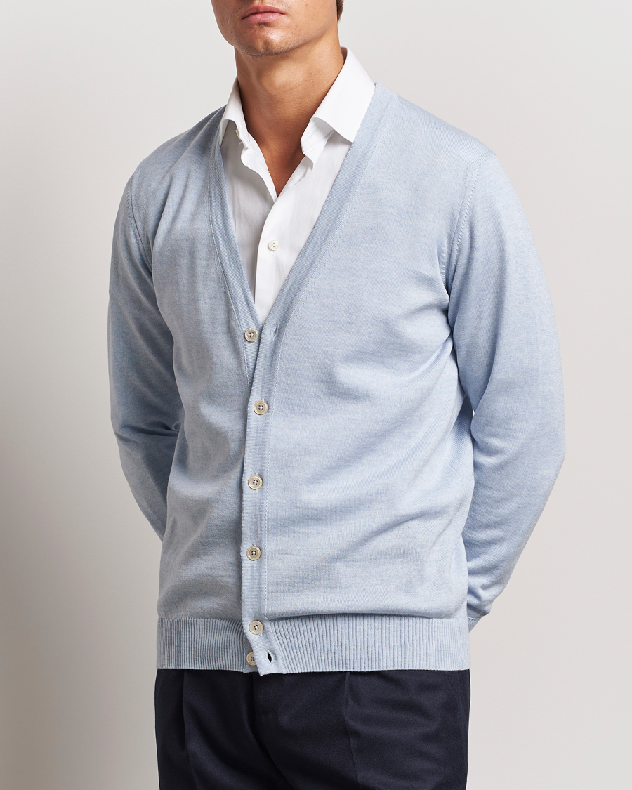 Men | Sweaters & Knitwear | Stenströms | Merino Cardigan Light Blue