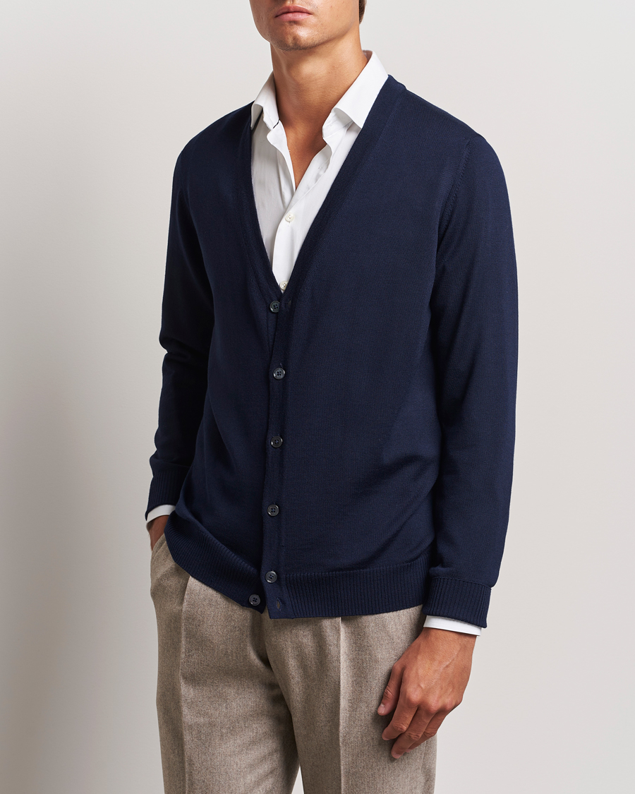 Men | Sweaters & Knitwear | Stenströms | Merino Cardigan Navy