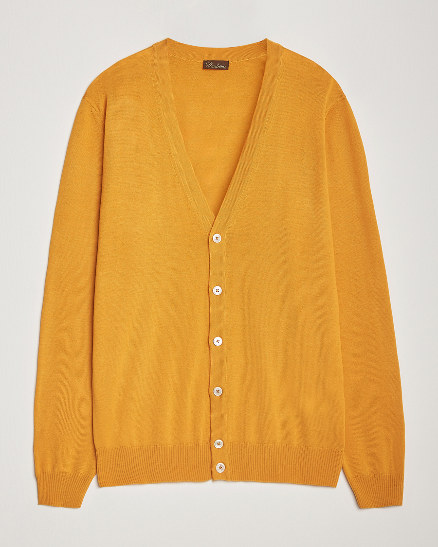 Men | Sweaters & Knitwear | Stenströms | Merino Cardigan Yellow