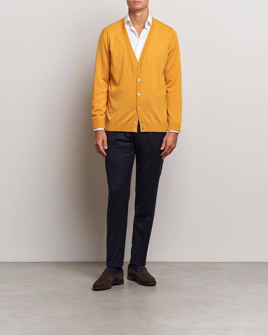 Men | Sweaters & Knitwear | Stenströms | Merino Cardigan Yellow