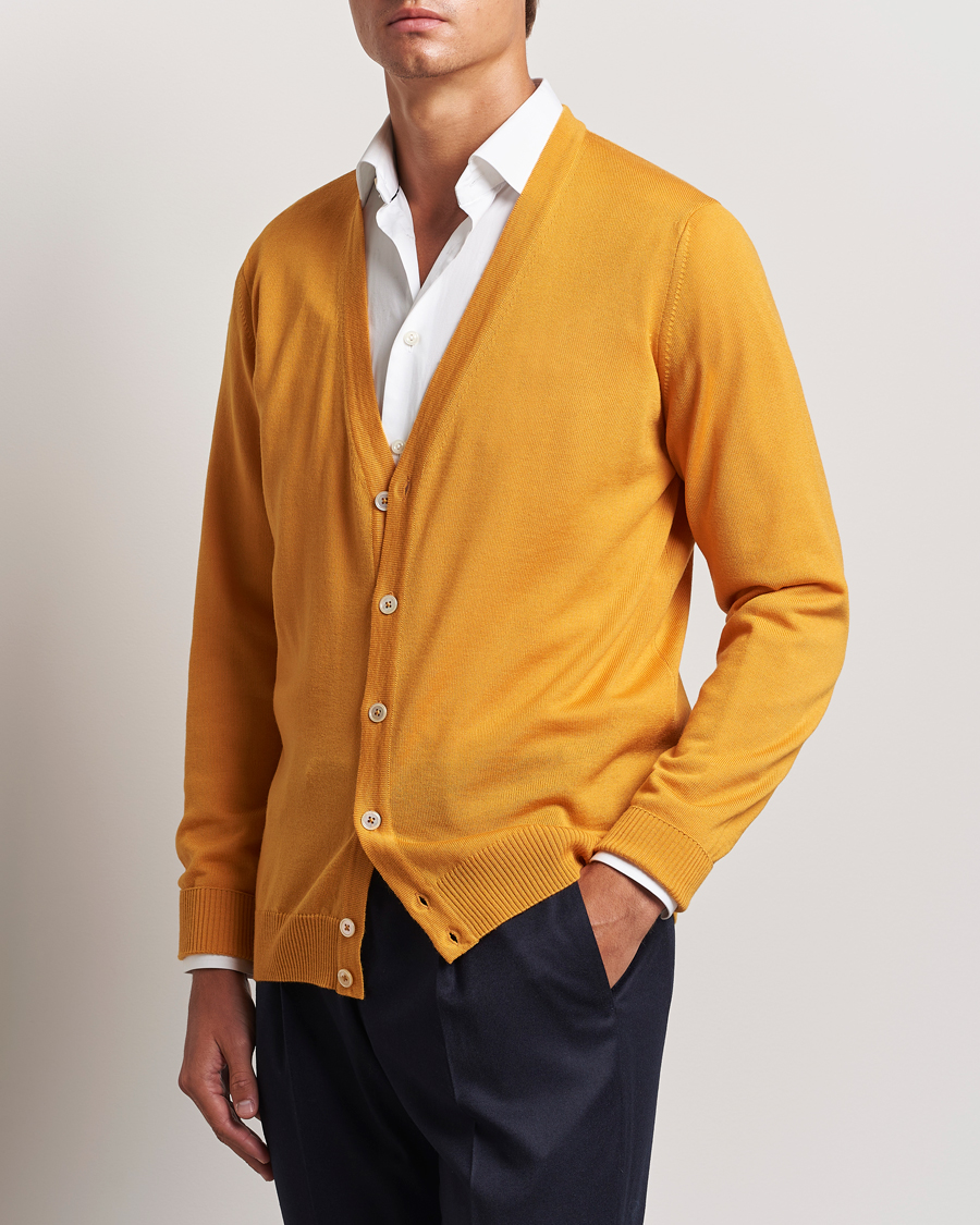 Men | Sweaters & Knitwear | Stenströms | Merino Cardigan Yellow