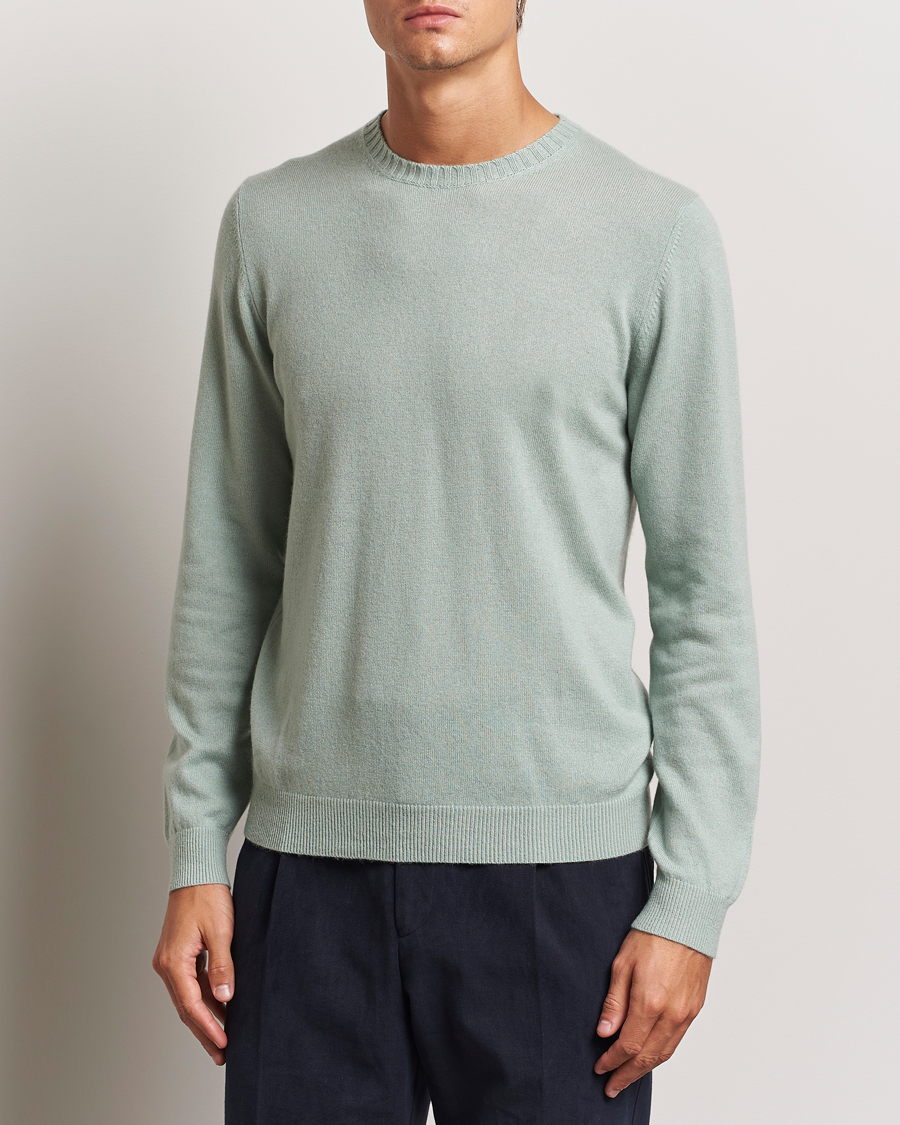 Men | Sweaters & Knitwear | Stenströms | Cashmere Crewneck Light Green