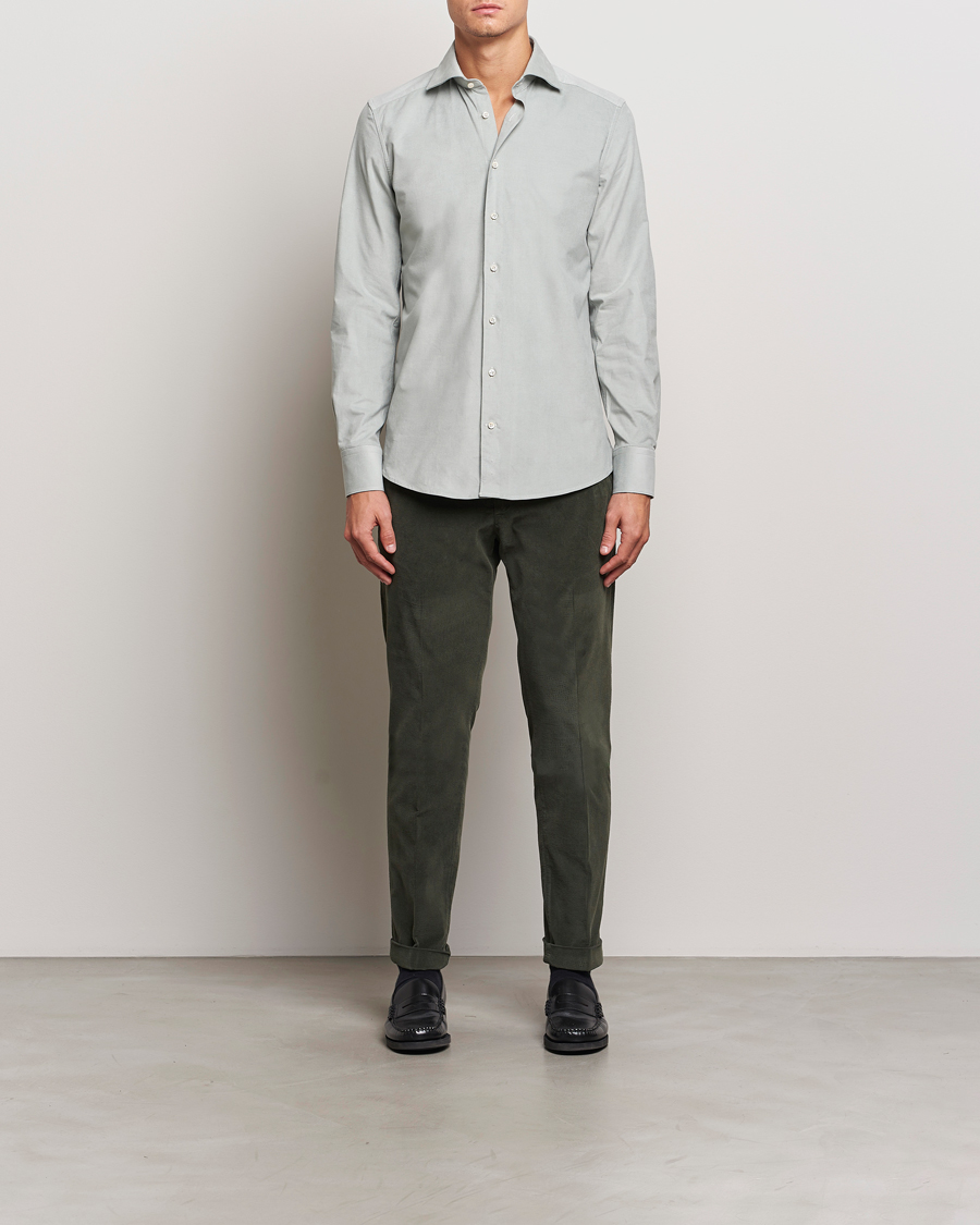 Men | Shirts | Stenströms | 1899 Velvet Baby Corduroy Shirt Soft Green