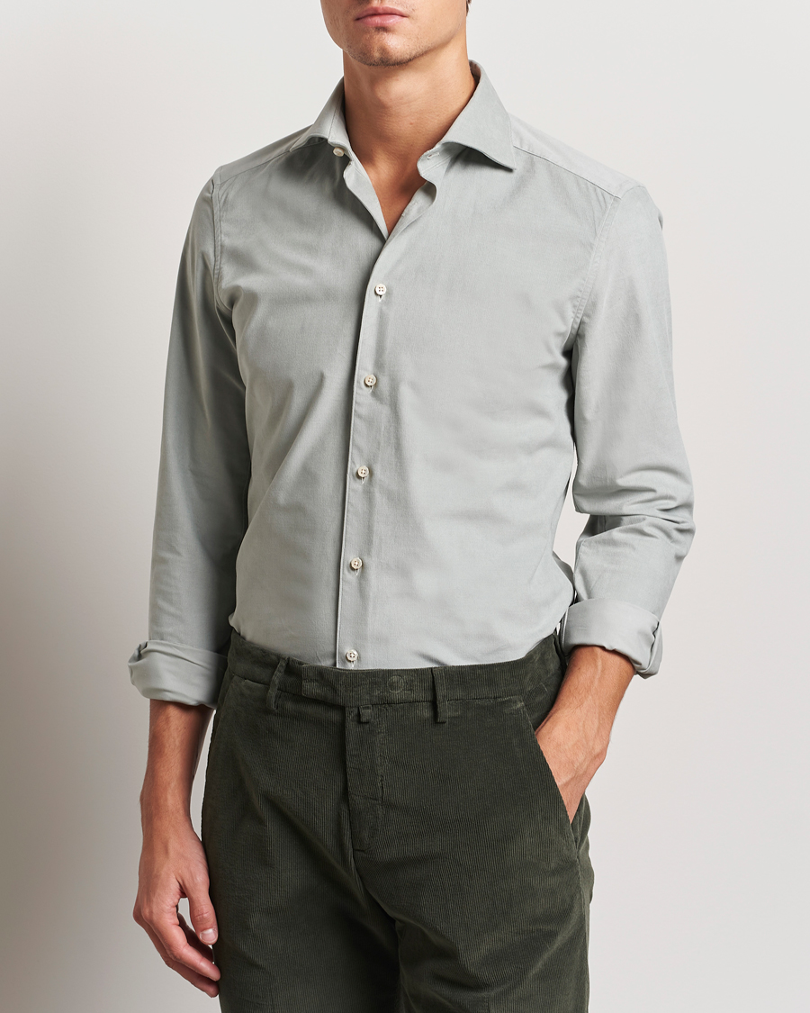 Men | Shirts | Stenströms | 1899 Velvet Baby Corduroy Shirt Soft Green