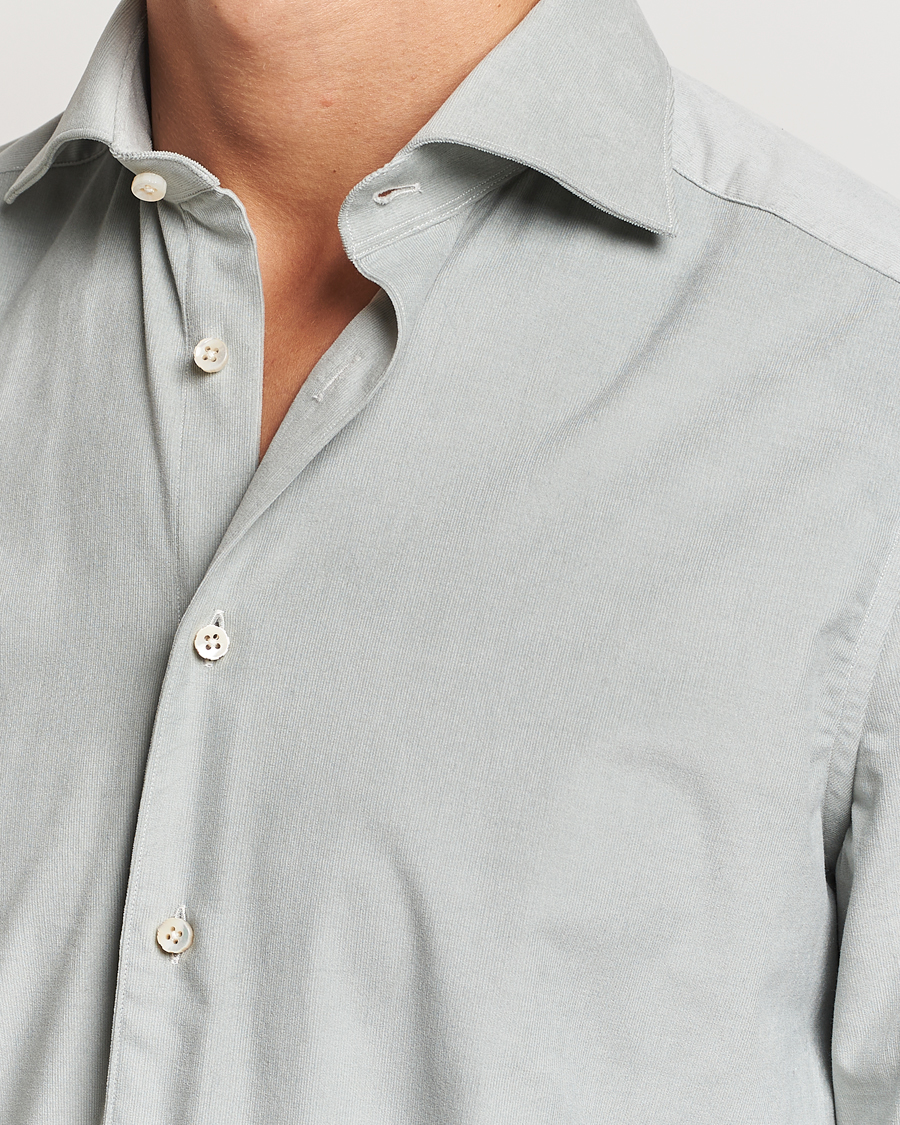 Men | Shirts | Stenströms | 1899 Velvet Baby Corduroy Shirt Soft Green