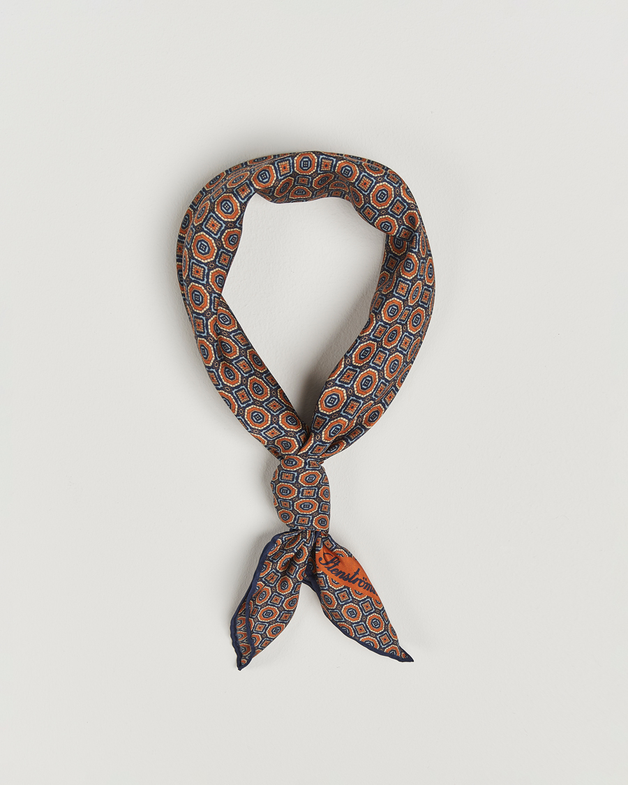 Men | Stenströms Silk Printed Scarf Navy | Stenströms | Silk Printed Scarf Navy