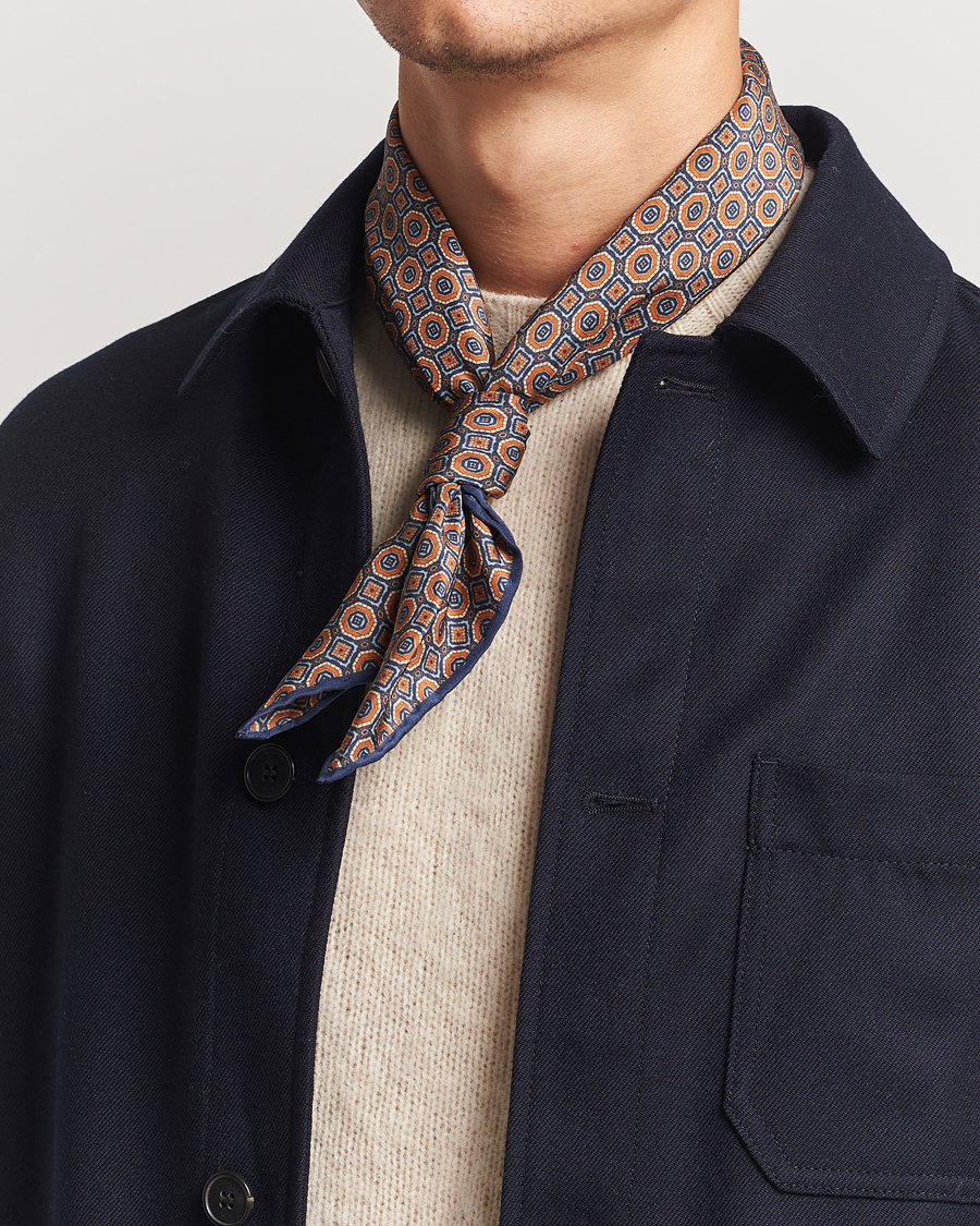 Men | Stenströms Silk Printed Scarf Navy | Stenströms | Silk Printed Scarf Navy