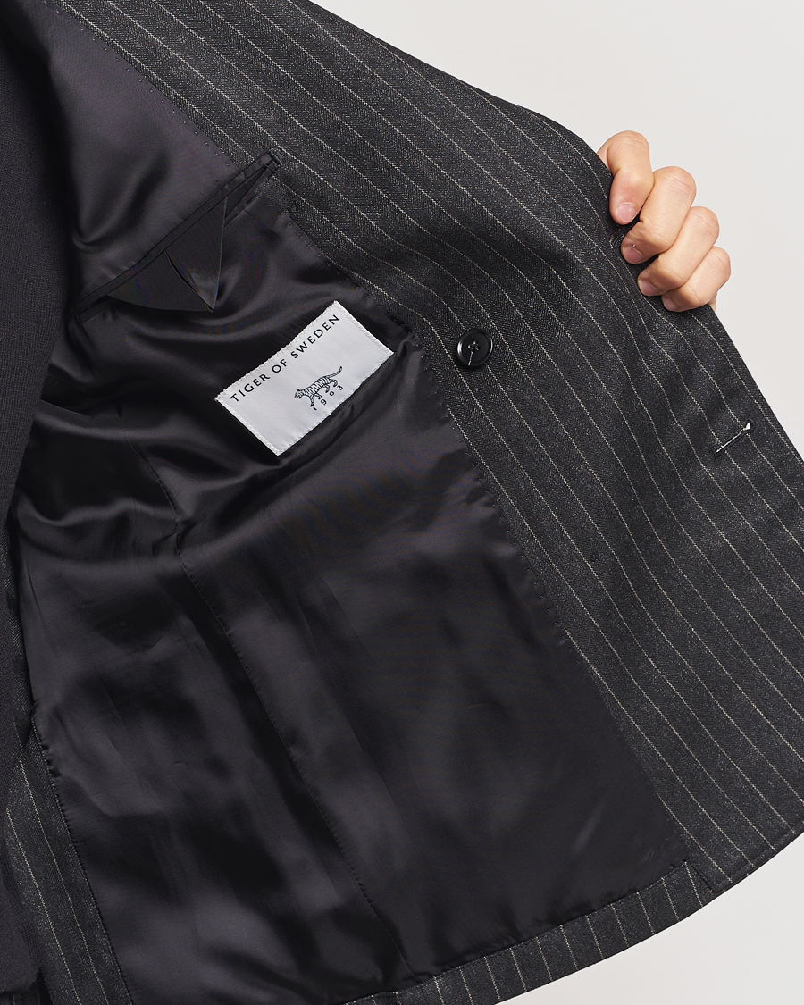 Men | Blazers | Tiger of Sweden | Jeen Pinstriped Double Breasted Blazer Charcoal