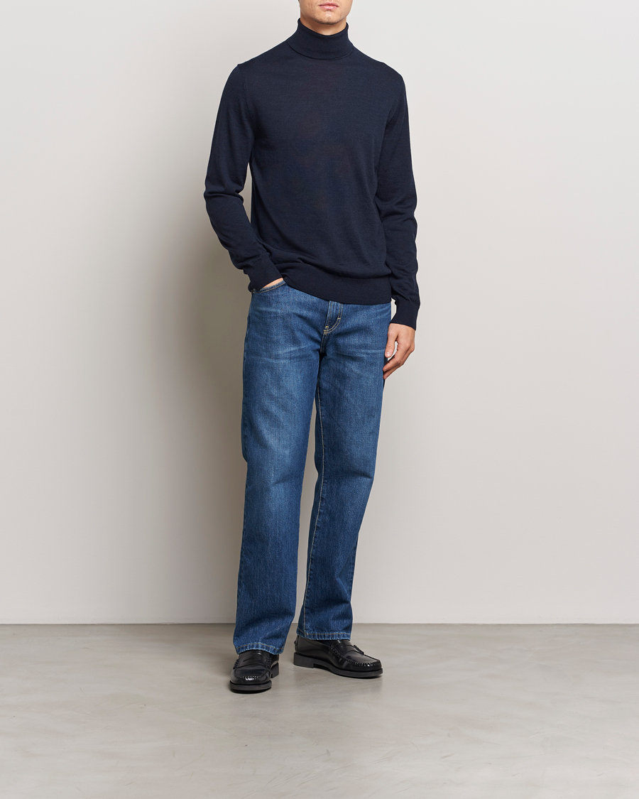 Men | Sweaters & Knitwear | Tiger of Sweden | Nevile Extra Fine Merino Polo Light Ink