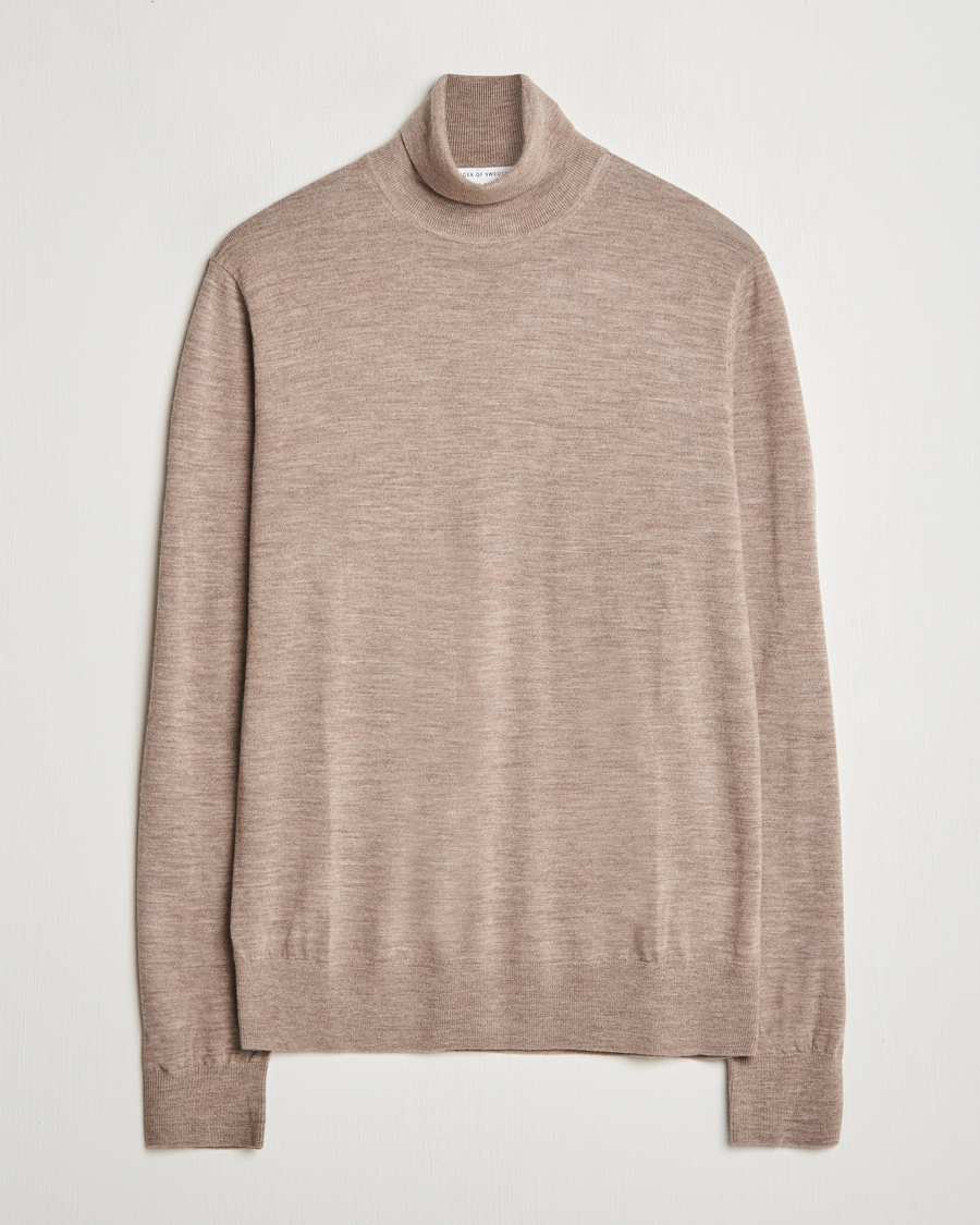 Men | Sweaters & Knitwear | Tiger of Sweden | Nevile Extra Fine Merino Polo Beige Melange