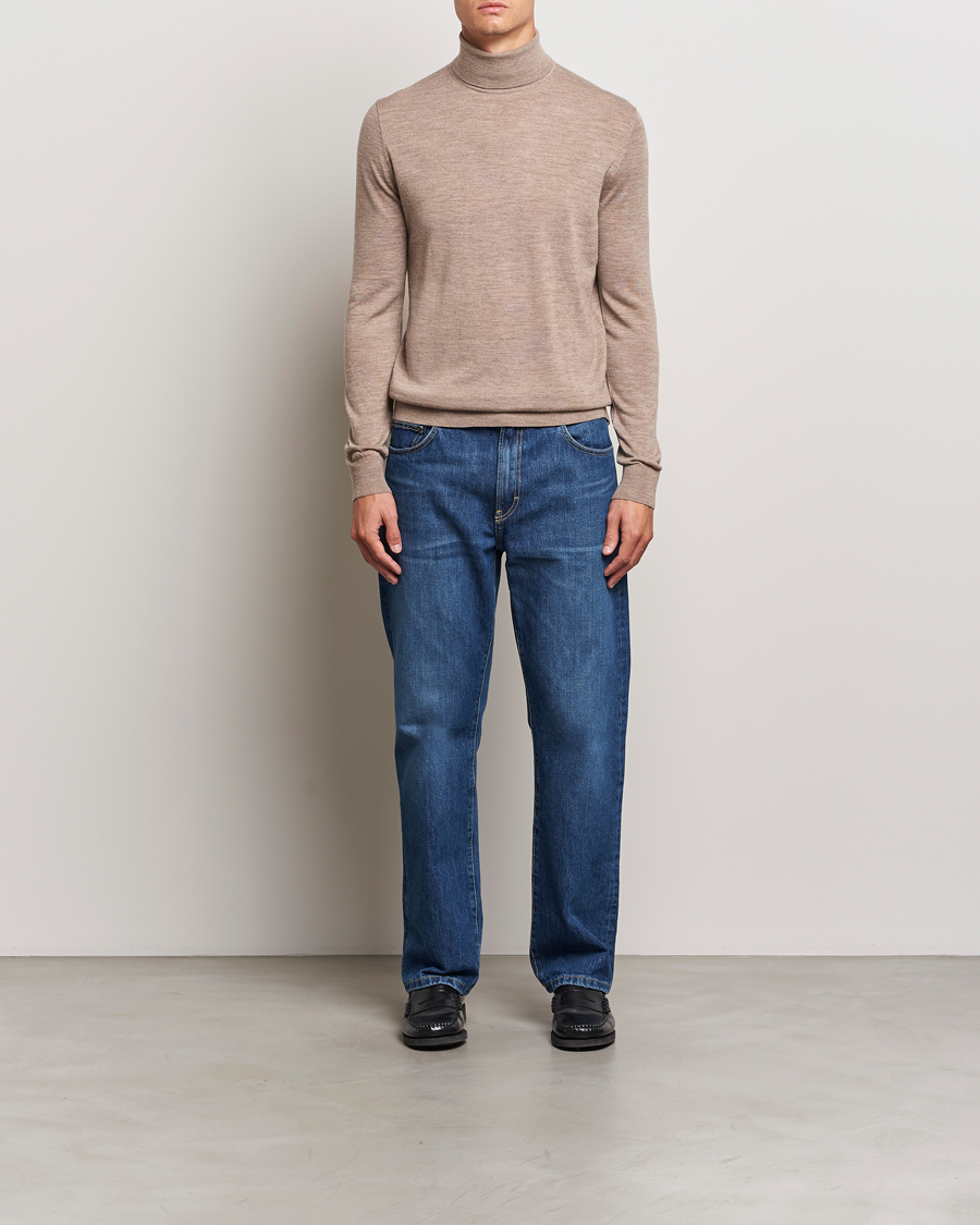 Men | Sweaters & Knitwear | Tiger of Sweden | Nevile Extra Fine Merino Polo Beige Melange