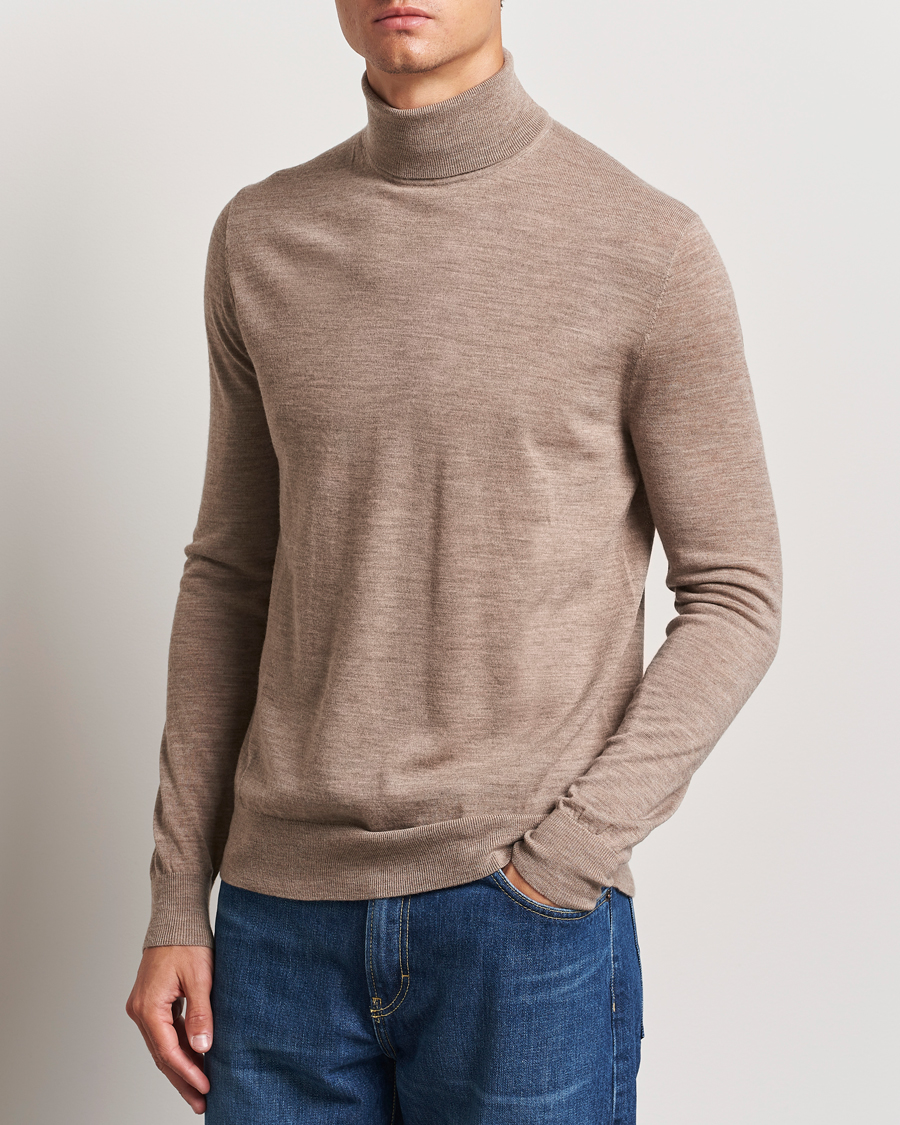 Men | Sweaters & Knitwear | Tiger of Sweden | Nevile Extra Fine Merino Polo Beige Melange