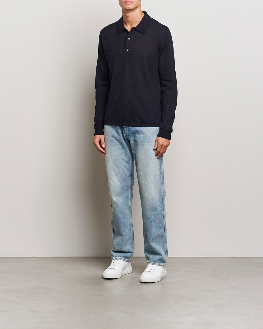 Men | Sweaters & Knitwear | Tiger of Sweden | Eross Extra Fine Merino Poloshirt Light Ink