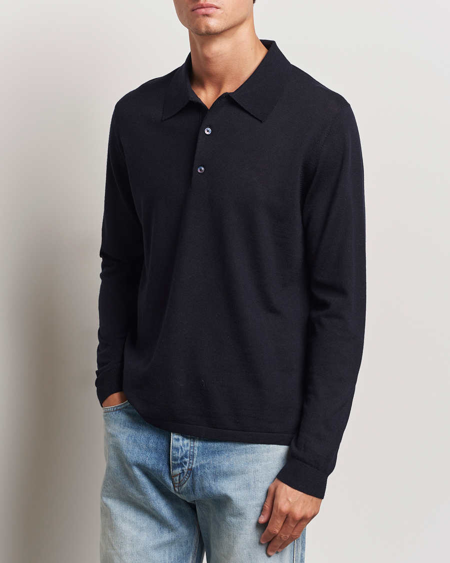 Men | Sweaters & Knitwear | Tiger of Sweden | Eross Extra Fine Merino Poloshirt Light Ink