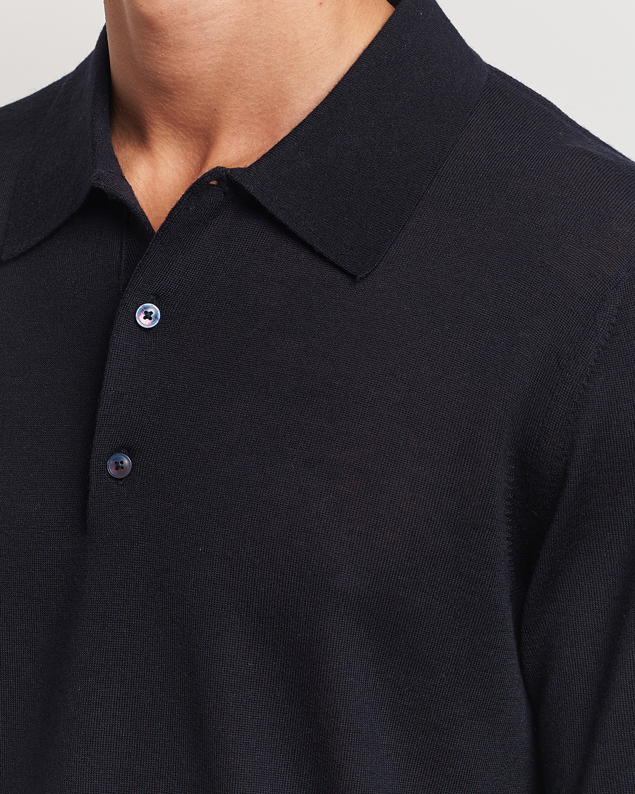 Men | Sweaters & Knitwear | Tiger of Sweden | Eross Extra Fine Merino Poloshirt Light Ink