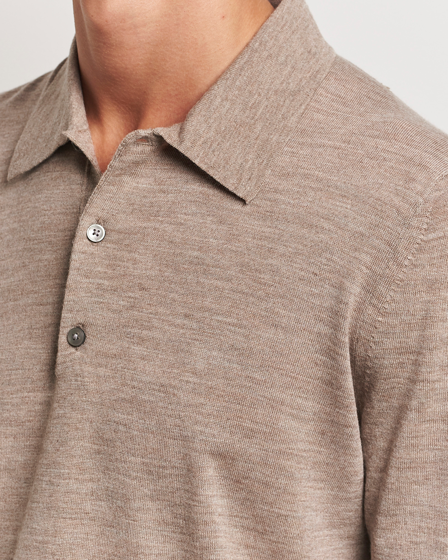 Men | Sweaters & Knitwear | Tiger of Sweden | Eross Extra Fine Merino Poloshirt Beige Melange