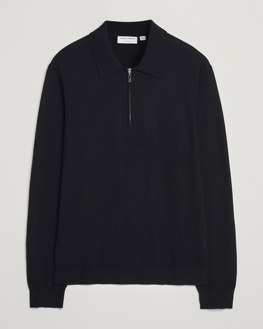 Men | Sweaters & Knitwear | Tiger of Sweden | Orbit Wool/Cotton Half Zip Black