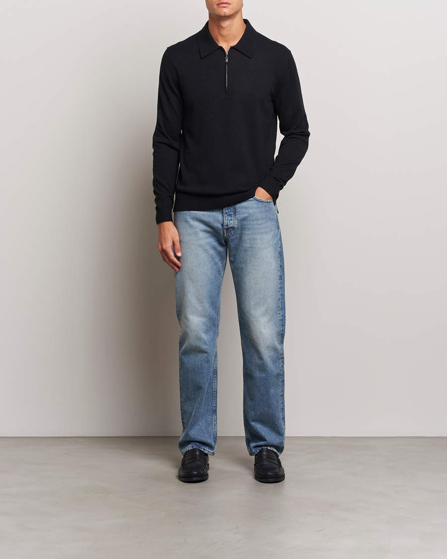 Men | Sweaters & Knitwear | Tiger of Sweden | Orbit Wool/Cotton Half Zip Black