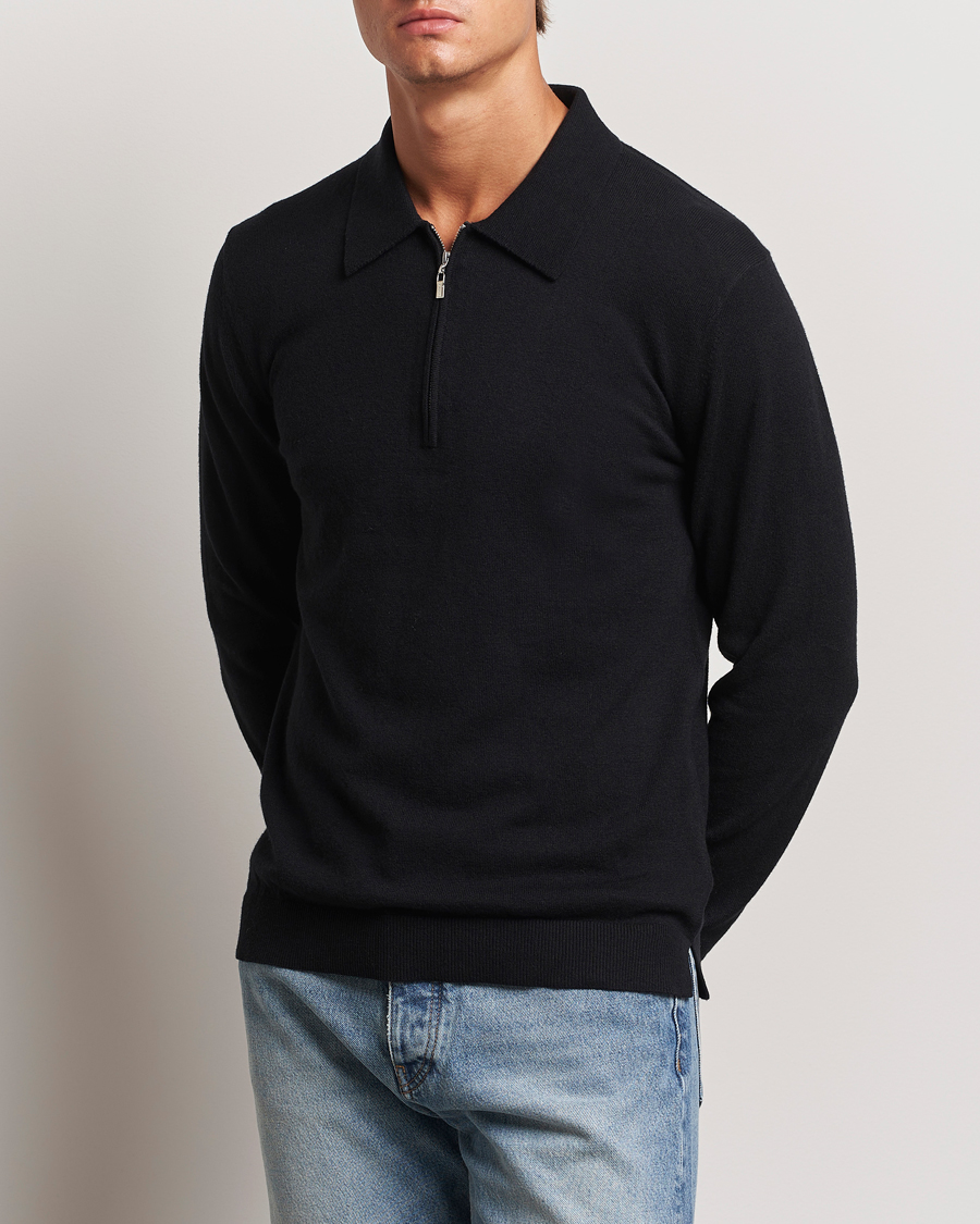 Men | Sweaters & Knitwear | Tiger of Sweden | Orbit Wool/Cotton Half Zip Black