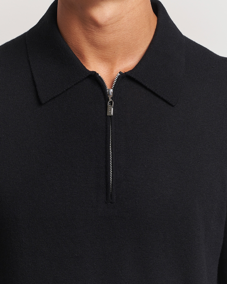 Men | Sweaters & Knitwear | Tiger of Sweden | Orbit Wool/Cotton Half Zip Black