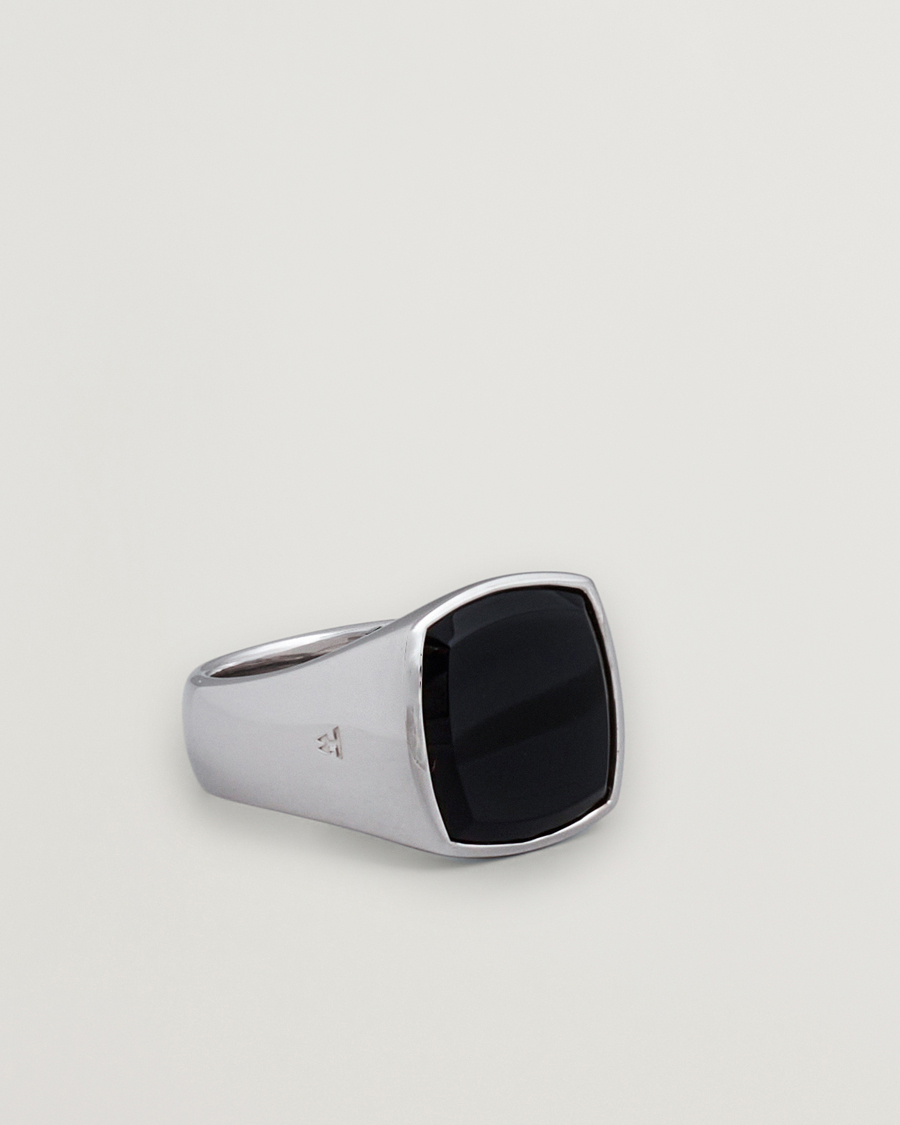 Men | Jewellery | Tom Wood | Cushion Polished Black Onyx Ring Silver