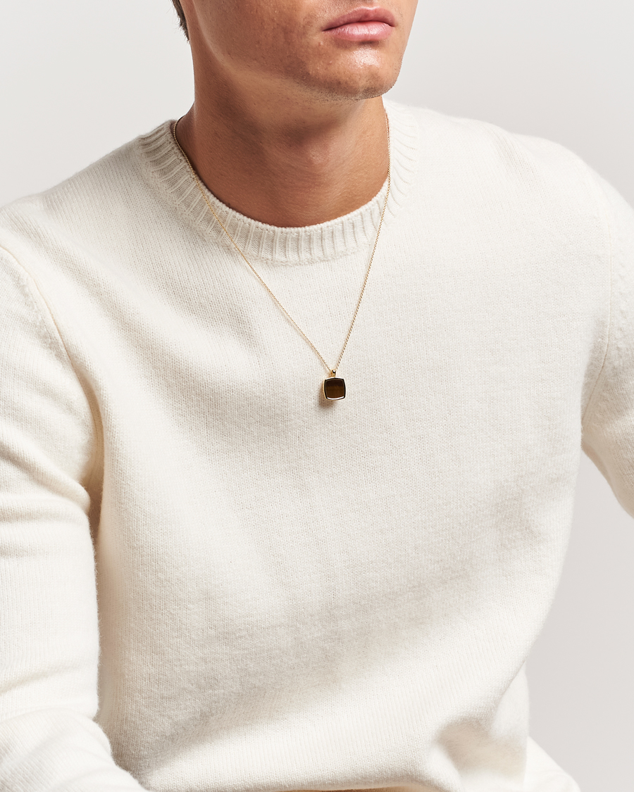 Men | Jewellery | Tom Wood | Cushion Pendant Tiger Eye Gold