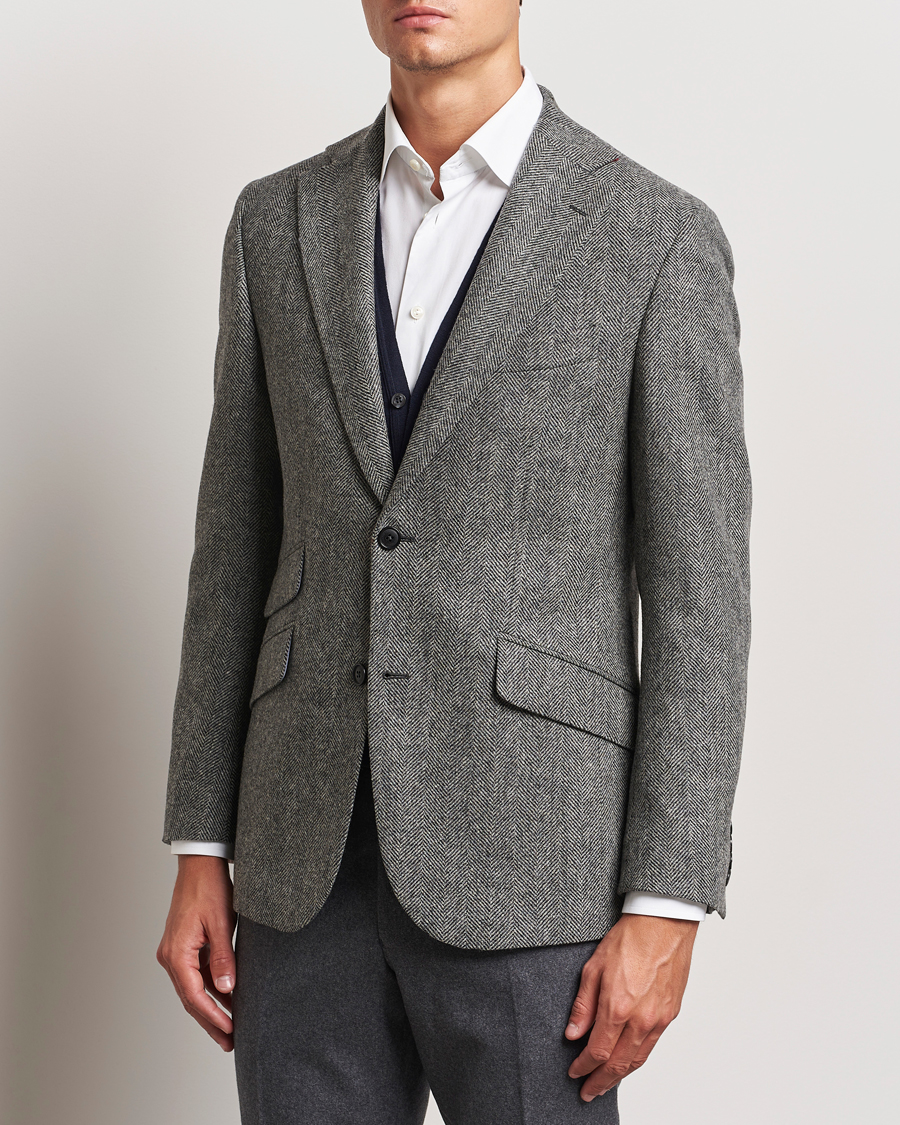 Men | Blazers | Walker Slater | Edward Lambswool Herringbone Blazer Dark Grey