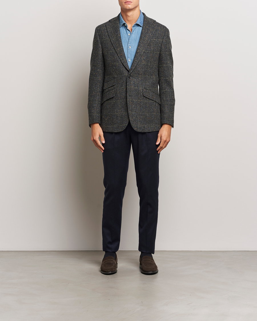 Men | Blazers | Walker Slater | Edward Wool Donegal Windowpane Blazer Dark Grey