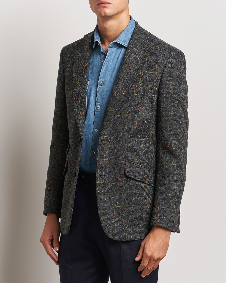Men | Blazers | Walker Slater | Edward Wool Donegal Windowpane Blazer Dark Grey
