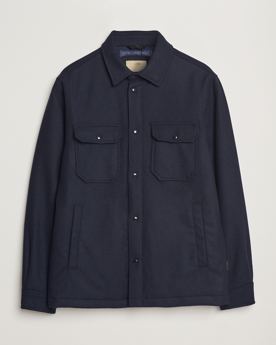 Men | Coats & Jackets | Woolrich | Alaskan Melton Wool Overshirt Melton Blue