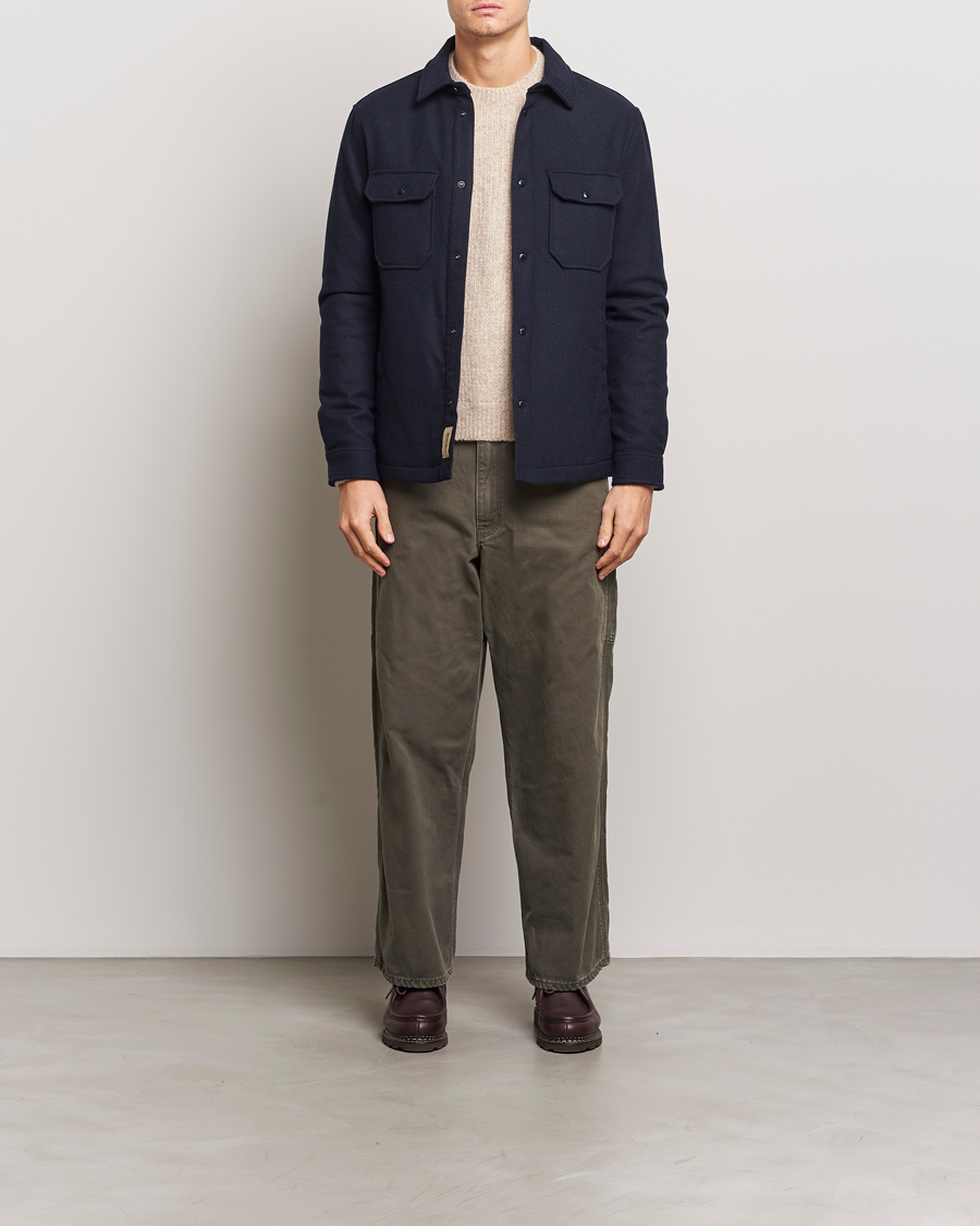 Men | Coats & Jackets | Woolrich | Alaskan Melton Wool Overshirt Melton Blue