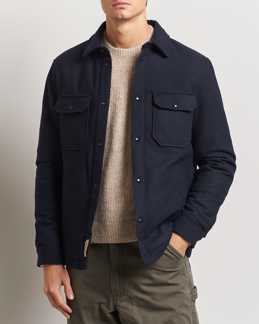 Men | Coats & Jackets | Woolrich | Alaskan Melton Wool Overshirt Melton Blue