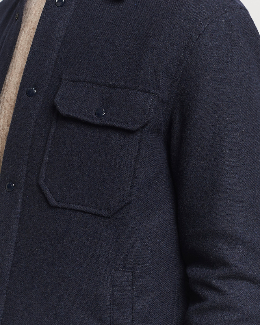 Men | Coats & Jackets | Woolrich | Alaskan Melton Wool Overshirt Melton Blue