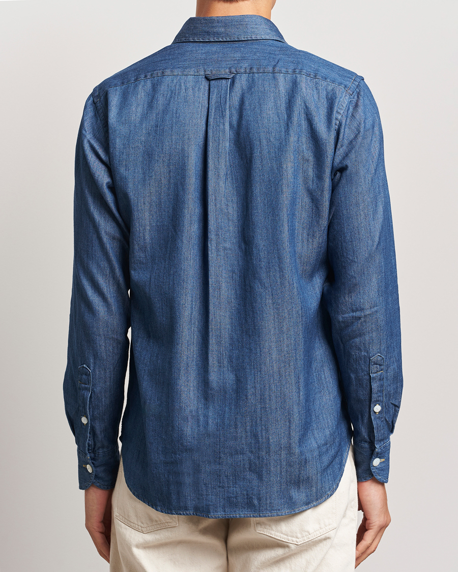 Men | Shirts | Drake's | Denim Cotton Two Pocket Work Shirt Blue