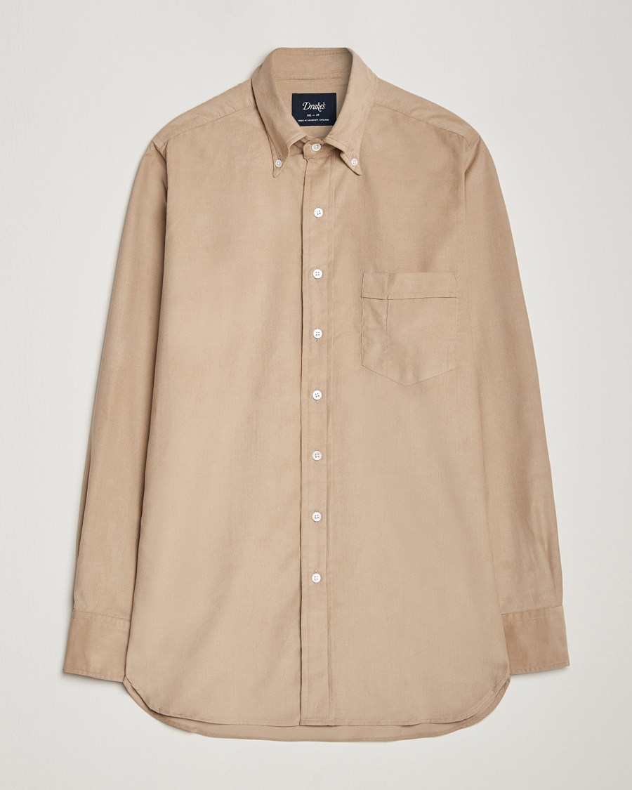 Men | Shirts | Drake's | Button Down Corduroy Shirt Ecru