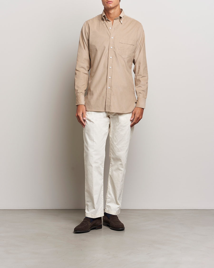 Men | Shirts | Drake's | Button Down Corduroy Shirt Ecru